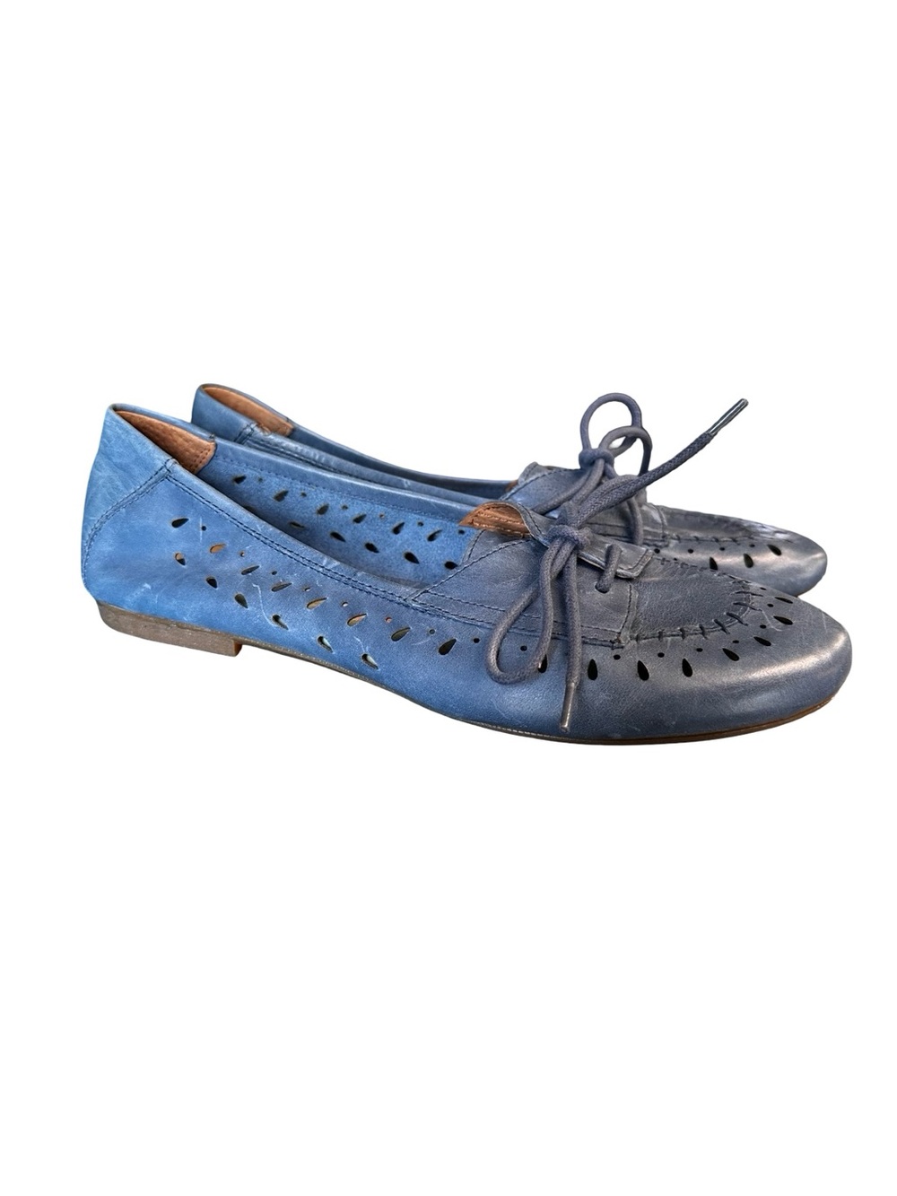 Born Blue Leather Lace Up Flats Loafers Size 9.5 Comfort Office Boho Chic Preppy